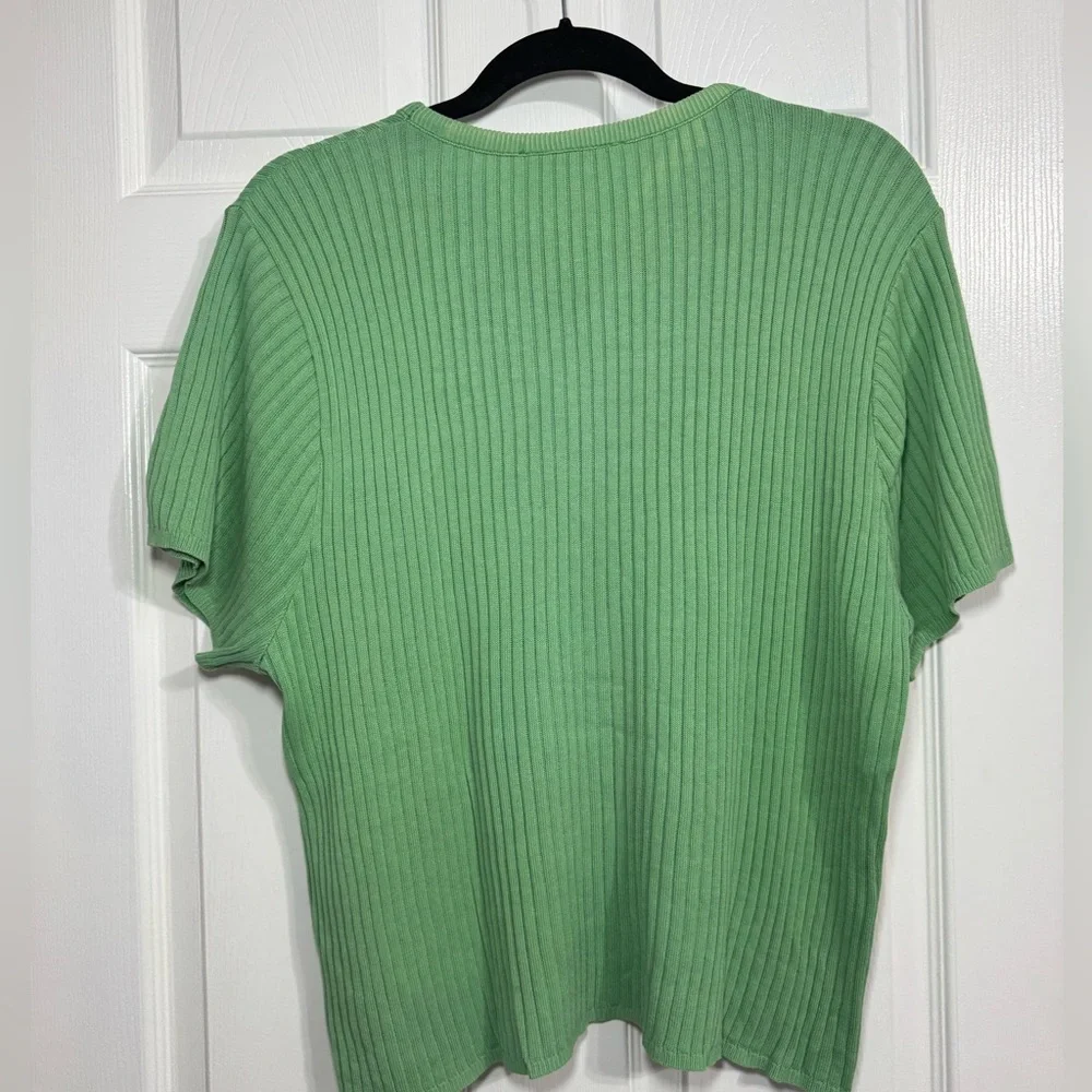 Vintage Talbots Women's Ribbed Knit Organic 100% Cotton Short Sleeve Shirt XL‎